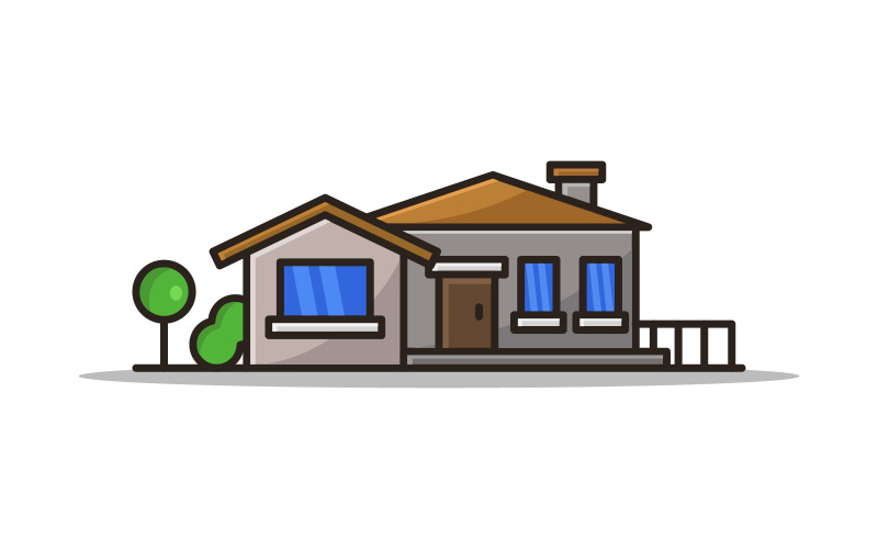 Illustrated and colored house on a white Vector Graphic
