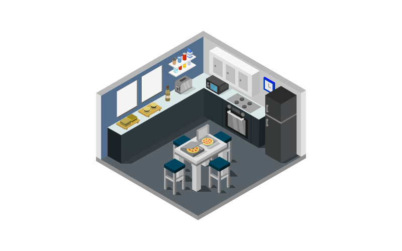 Isometric kitchen illustrated on a background Vector Graphic