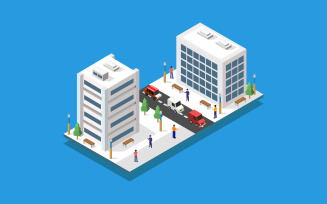 Vectorized isometric city on a white