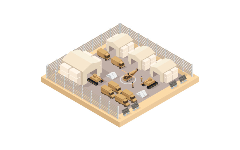 Vectorized isometric military barracks on a white background Vector Graphic