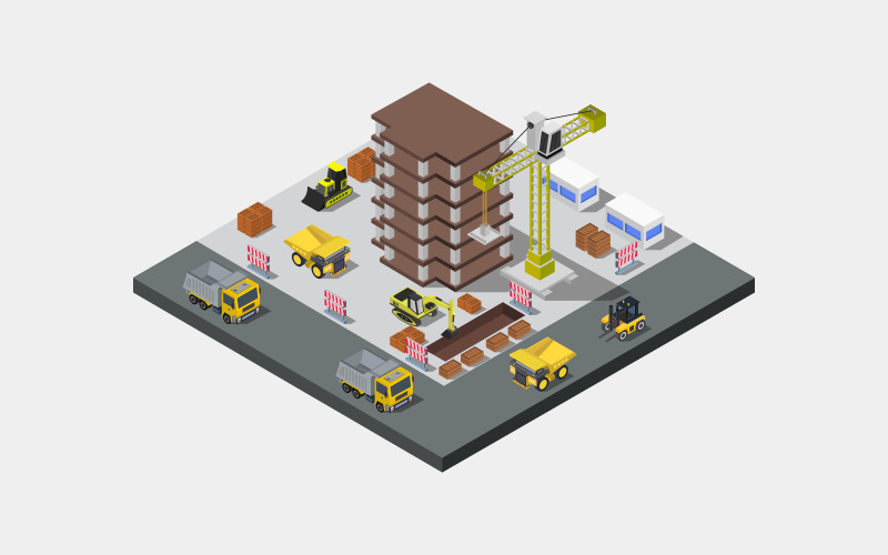 Building under construction isometric illustrated in vector Vector Graphic