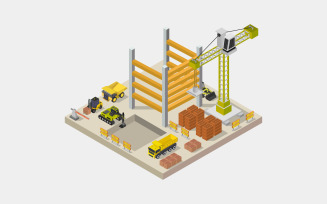 Building under construction isometric illustrated