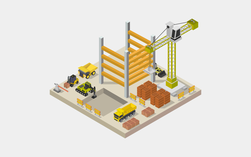 Building under construction isometric illustrated Vector Graphic