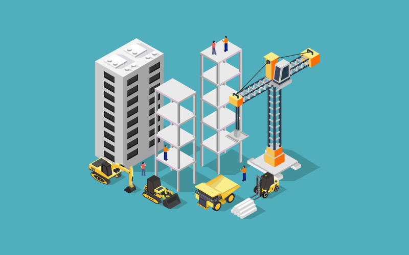 Building under construction isometric on background Vector Graphic