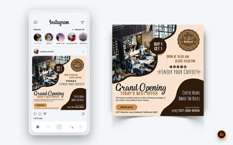 Coffee Shop Social Media Instagram Post Design Template-03