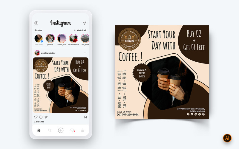 Coffee Shop Social Media Instagram Post Design Template-05