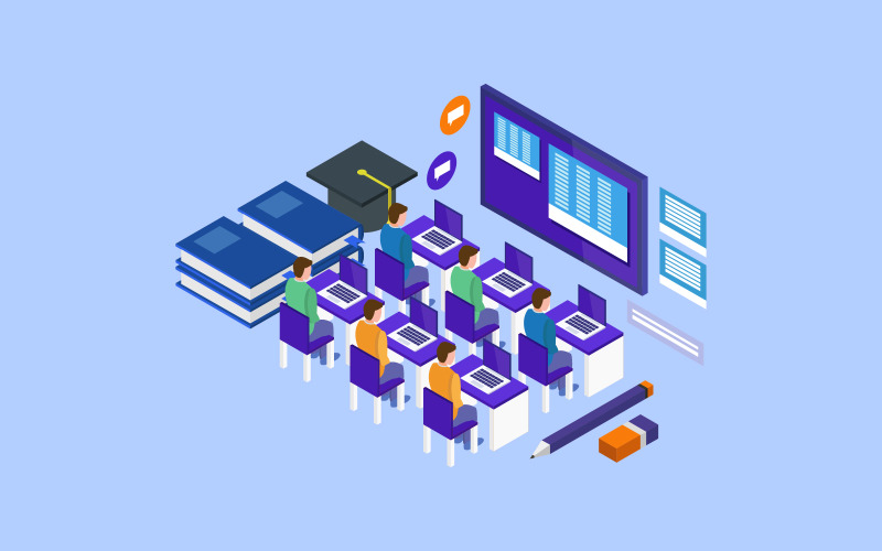 Isometric e-learnings illustrated in vector Vector Graphic