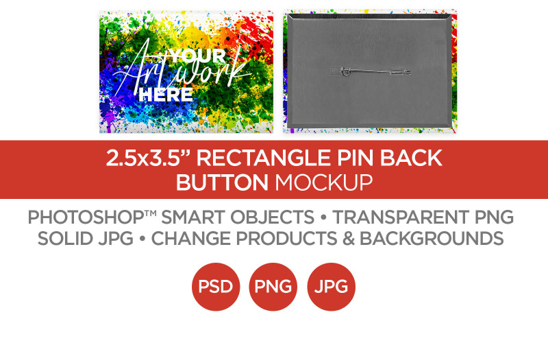2.5x3.5" Horizontal Rectangle Button Magnet Back Mockup & Template Product Mockup