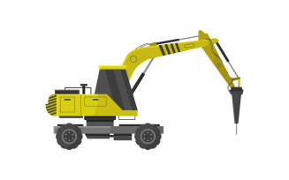 Excavator with hammer illustrated on a white background