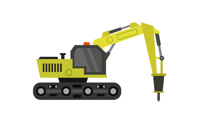 Excavator with hammer illustrated on background Vector Graphic