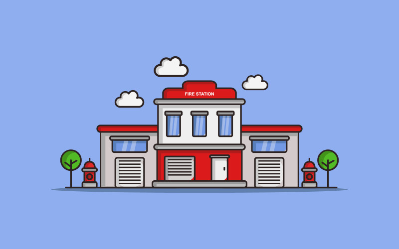Fire station illustrated on a white background Vector Graphic