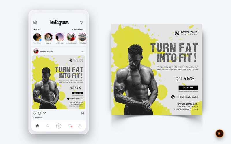 Gym and Fitness Studio Social Media Instagram Post Design Template-22