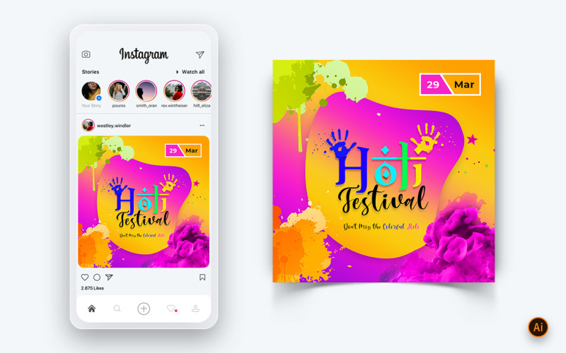 Holi Festival Social Media Instagram Post Design Template-02