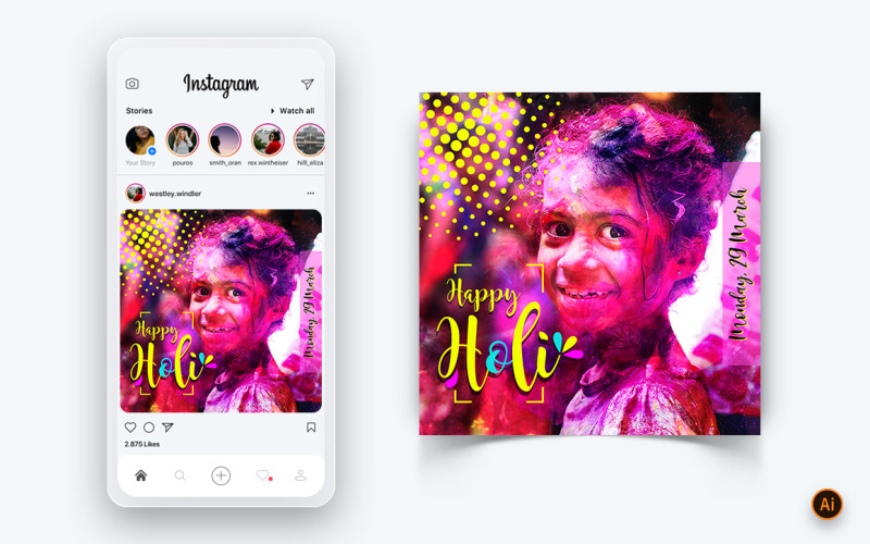 Holi Festival Social Media Instagram Post Design Template-04