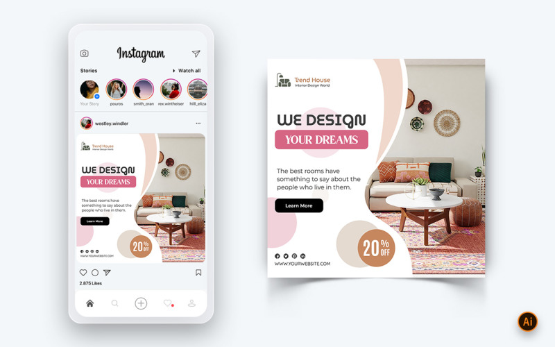 Interior Design and Furniture Social Media Instagram Post Design Template-14