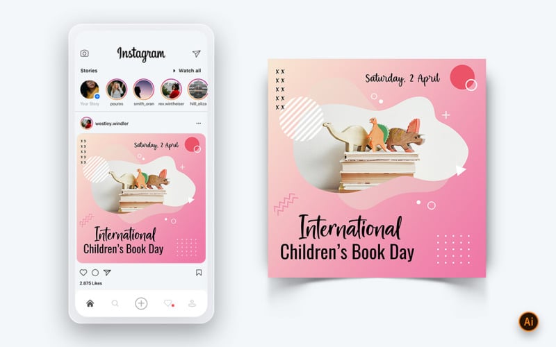 International Childrens Book Day Social Media Instagram Post Design Template-13