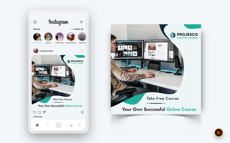 Online Course Elearning Social Media Instagram Post Design Template-04