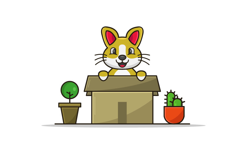 Cat inside illustrated box Vector Graphic