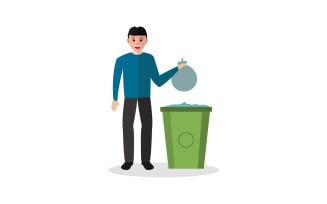 Boy throws out trash illustrated in vector on white