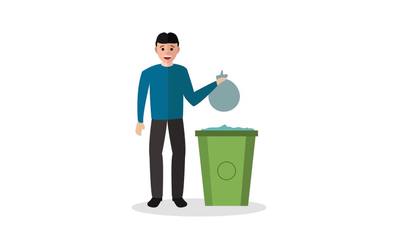Boy throws out trash illustrated in vector on white Vector Graphic