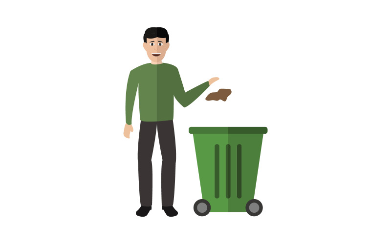 Boy throws out trash illustrated Vector Graphic