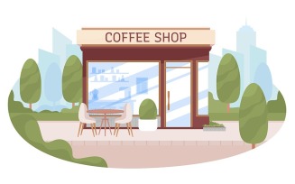 Coffee shop kiosk with empty table illustration