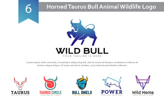 6 Horned Taurus Bull Animal Wildlife Logo