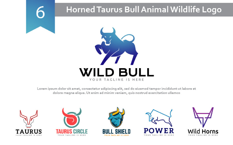 6 Horned Taurus Bull Animal Wildlife Logo Logo Template