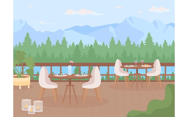 Restaurant at luxury highland resort illustration Illustration
