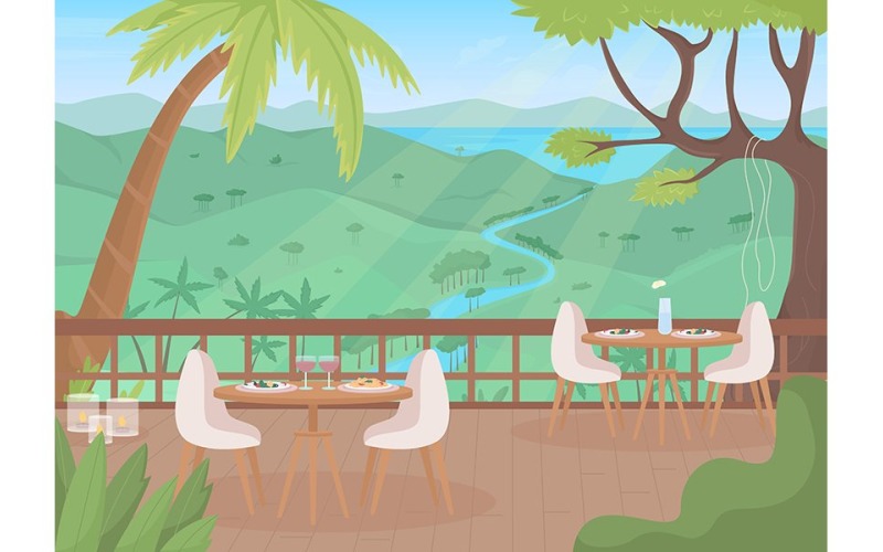 Restaurant terrasse at highland resort illustration Illustration
