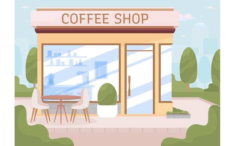 Small coffee shop on city street illustration Illustration
