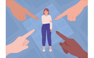 Ashamed woman and pointing hands illustration