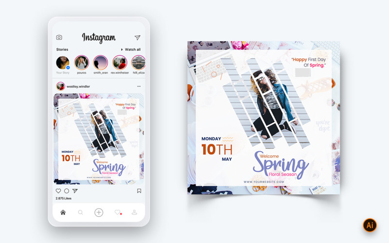 Spring Season Social Media Instagram Post Design Template-22