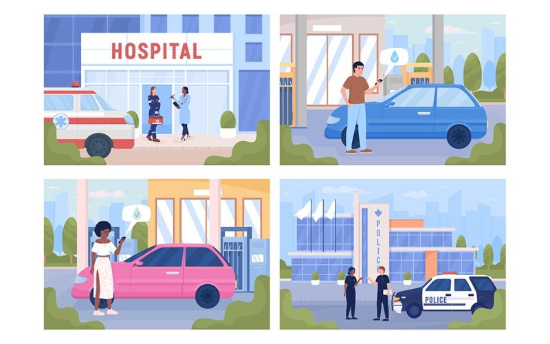 Urban services for citizens illustration set Illustration