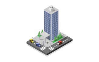 Isometric skyscraper illustrated on a white background
