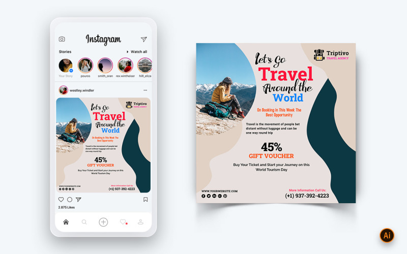 Trip and Travel Social Media Instagram Post Design Template-19