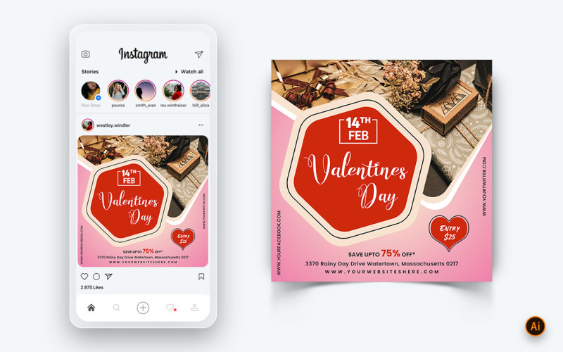 Valentines Day Party Social Media Instagram Post Design Template-07