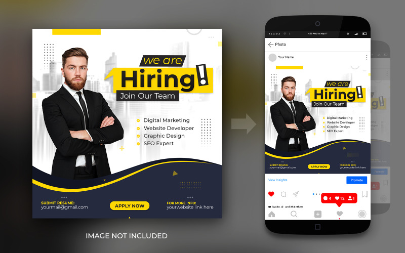 We Are Hiring Job Position Instagram And Facebook Promotion Social Media Post Design Template