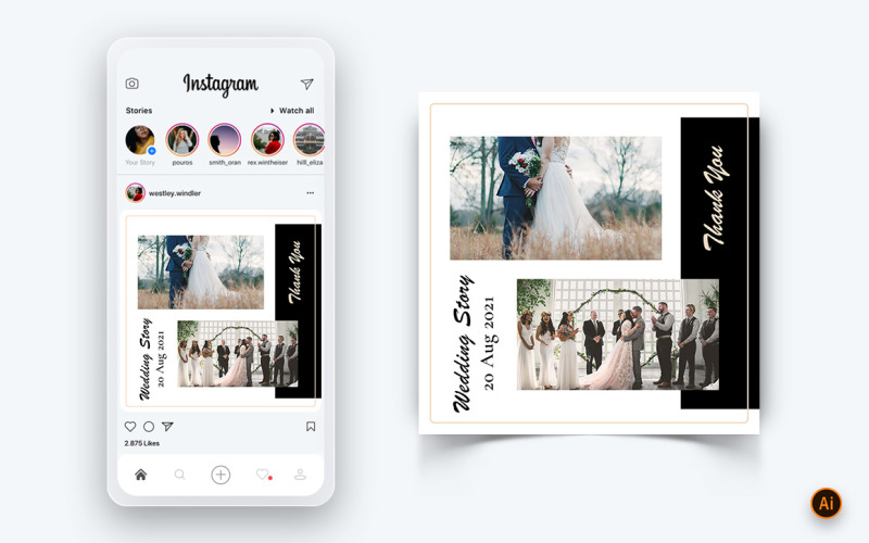 Wedding Invitation Social Media Instagram Post Design Template-08