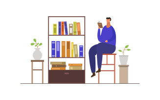 Bookshelf illustrated in vector on a white background
