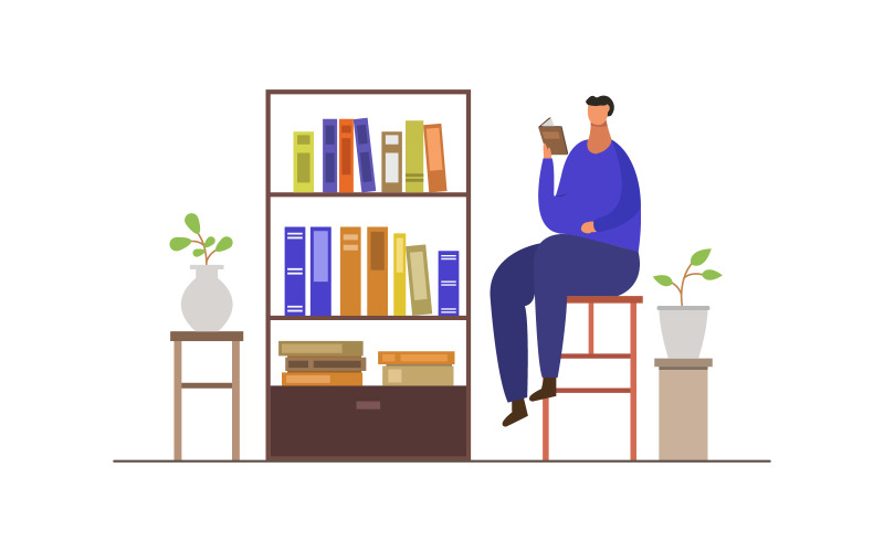 Bookshelf illustrated in vector on a white background Vector Graphic