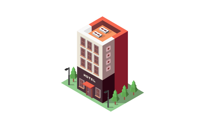 Isometric hotel illustrated on a white background Vector Graphic