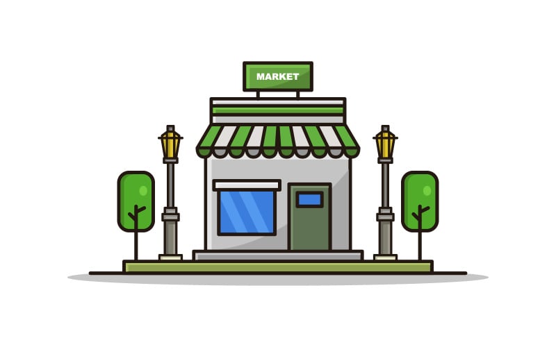 Market illustrated in vector on a white background Vector Graphic