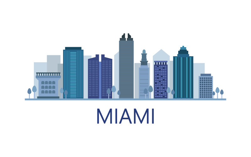 Miami skyline illustrated in vector on a white background Vector Graphic