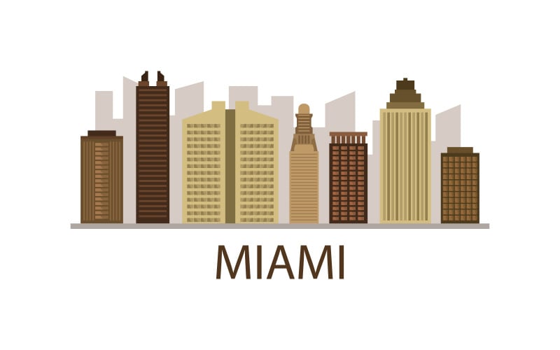 Miami skyline in vector on a white background Vector Graphic