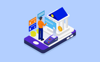 Mobile banking illustrated in vector on a white background