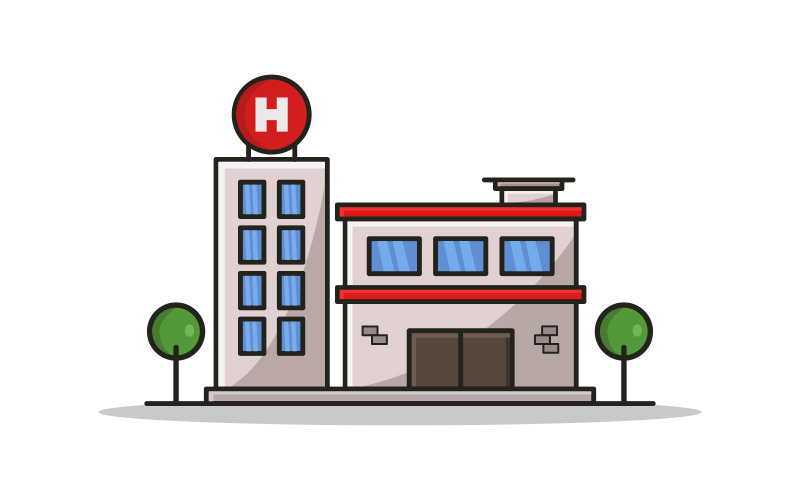 Hospital illustrated in vector on a white background Vector Graphic