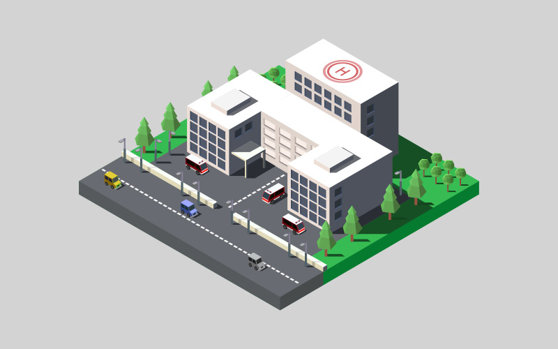Isometric hospital illustrated in vector on a white background Vector Graphic