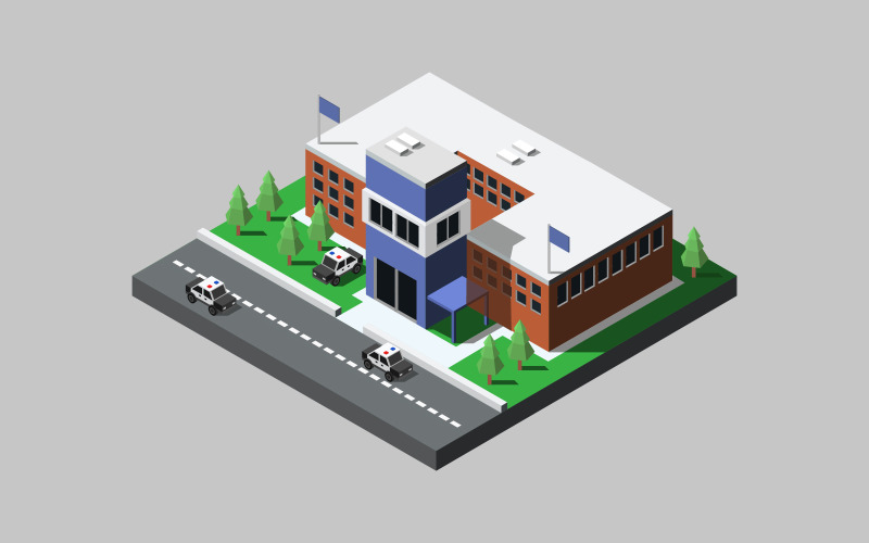 Isometric police station in vector on a white background Vector Graphic