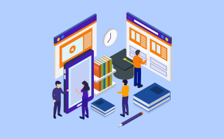 Online course isometric illustrated in vector on a white background